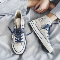 述雅帆布鞋男潮流百搭高帮韩版学生街拍夏季潮鞋子个性ins港风板鞋