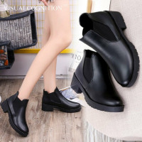 述雅低筒马丁靴皮鞋女软面休闲黑色工作鞋2021秋季新款上班族女靴百搭