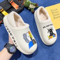 述雅芝麻街涂鸦棉拖鞋男潮冬季居家包跟棉鞋厚底室内外穿百搭加绒保暖