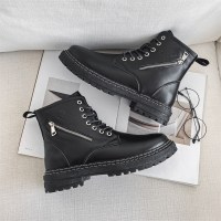 述雅高帮皮鞋男冬季厚底靴子男士拉链马丁靴男鞋机车美式工装短靴皮靴