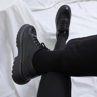 述雅帅气小皮鞋青少年男鞋黑色百搭韩版马丁潮鞋圆头休闲商务正装夏季