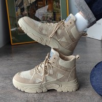 述雅ins复古工装马丁靴男生高帮帆布短靴秋冬季厚底增高雪地鞋靴