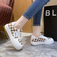 述雅小白鞋女2022新款女鞋大头鞋百搭春秋季鞋格子休闲板鞋子ins潮