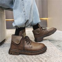 述雅ins马丁靴男复古百搭皮靴中帮工装靴休闲皮鞋男鞋英伦风骑士短靴