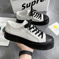 述雅ins厚底帆布鞋秋季透气男鞋白色板鞋韩版百搭增高休闲鞋子男潮鞋