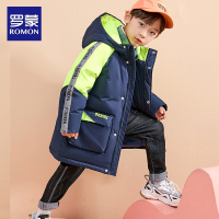 罗蒙2021新款儿童洋气中长款男童羽绒服官方正品白鸭绒保暖秋冬款