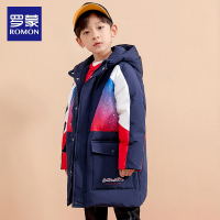 罗蒙2021新款儿童羽绒服中长款男童加厚保暖童装白鸭绒外套秋冬装