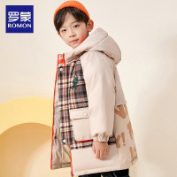 罗蒙童装儿童羽绒服男童中长款2021新款洋气白鸭绒加厚外套秋冬装