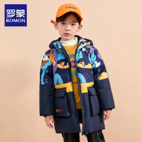 罗蒙正品2021新款羽绒服儿童中大童男童秋冬季中长款白鸭绒外套