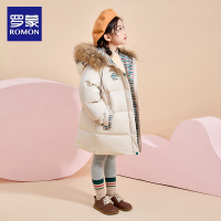 罗蒙2021新款加厚中长款女童儿童羽绒服洋气正品90白鸭绒中大童冬