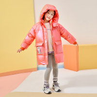 罗蒙儿童羽绒服新款亮面中长款加厚白鸭绒秋冬装洋气防风女童外套