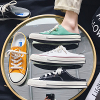 苏芈2021新款夏季帆布鞋男半拖无后跟懒人夏季透气低帮半脚一脚蹬潮鞋