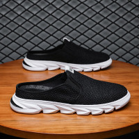 苏芈男鞋夏季薄款透气帆布板鞋懒人一脚蹬亚麻布鞋无后跟包头半拖潮鞋