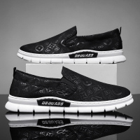 苏芈布鞋男夏季透气薄款冰丝防臭一脚蹬老北京帆布鞋懒人黑色开车潮鞋