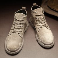苏芈华璐琦工装复古翻毛皮靴黄棕色马丁靴耐磨中高帮皮鞋秋季新款户外鞋子男