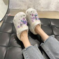 苏芈2021秋冬高跟星黛露洞洞鞋女加绒软妹可爱紫色兔子棉鞋厚底毛拖鞋