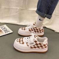 苏芈小白鞋女2022新款女鞋大头鞋秋冬季棉鞋格子帆布休闲板鞋子ins潮