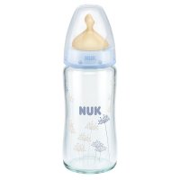 NUK耐高温240ml宽口玻璃彩色奶瓶(带初生型乳胶中圆孔奶嘴)蓝色
