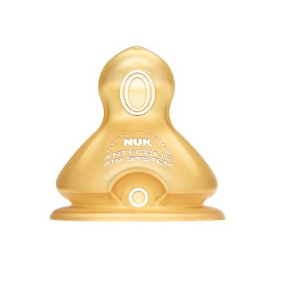 NUK宽口乳胶奶嘴(小园孔,适合0-6个月婴儿用)2个装