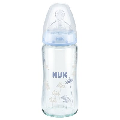 NUK耐高温240ml宽口玻璃彩色奶瓶(带初生型硅胶中圆孔奶嘴)蓝色