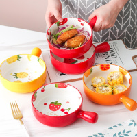 陶瓷手柄碗创意个性家用水果盘子早餐沙拉泡面碗网红餐具单个ins