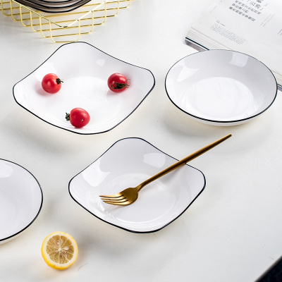6只装方盘家用陶瓷深盘套装 可微波炉菜盘饭盘创意网红盘子早餐碟