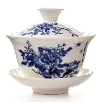 盖碗茶杯大号青花功夫茶具陶瓷三才碗白瓷青瓷敬茶碗泡茶碗手抓壶