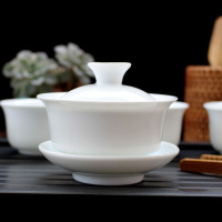 陶瓷加厚小盖碗纯白3.2家用泡茶碗三炮台三才碗 工夫功夫泡茶盖杯