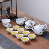 [送茶夹]茶具套装青花陶瓷家用泡茶器功夫盖碗整套简约茶杯