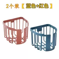 免打孔圆形卫生纸置物架子卫生间纸巾盒壁挂式厕所放厕纸架卷纸盒 [蓝+红]+贴片(免打孔)