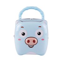 小猪防摔存钱罐儿童硬币储蓄罐卡通搪胶储钱罐男女猪年新年礼物品 手提盒(蓝色)带锁