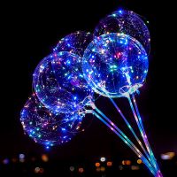 网红发光波波球批发会飞飘空气球儿童卡通小孩玩具摆摊夜市带灯球 Open-透明款 2套[含电池.打气筒.灯串.拖杆]