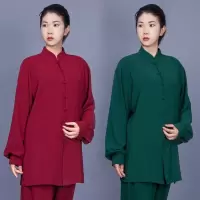 春夏新款中国风太极拳服装长袖太极服男女款武术练功服珍珠弹力麻