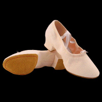 舞蹈鞋女软底练功鞋成人教师鞋带跟中跟瑜伽肚皮民族广场芭蕾舞鞋