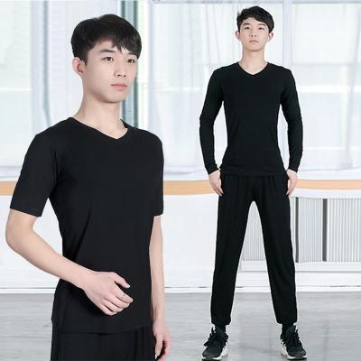 舞蹈服练功服套装男士宽松学生形体服现代舞拉丁舞莫代尔上衣黑色