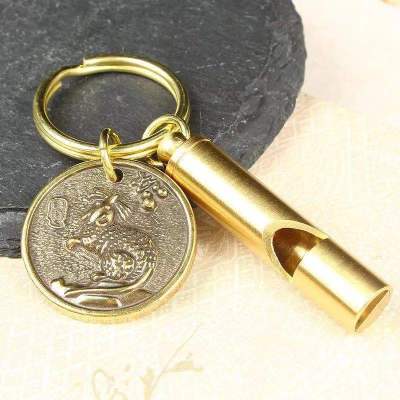 纯黄铜口哨钥匙扣户外金属高音儿童学生教练创意礼物荒野求生