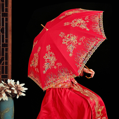 红伞新娘伞结婚女方陪嫁物品中式古风婚礼出嫁迎亲接亲备婚庆用品