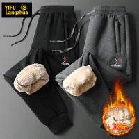 伊夫狼爪(YIFULANGZHUA)男士秋冬季纯棉加绒加厚刺绣休闲裤男大码宽松运动长裤羊羔绒保暖卫裤