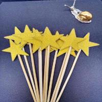 2019新品蛋糕装饰插件五角星爱心插旗插卡甜品台摆件烘焙100个 金色五角星纸质 100个