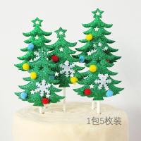 10枚50枚蛋糕装饰插牌圣诞树雪花森林松树木插件圣诞节生日插旗 1包圣诞树(5枚)