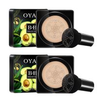 牛油果蘑菇头气垫粉底防水不卡粉遮瑕隔离修颜女bb霜 牛油果气垫[ ]两盒