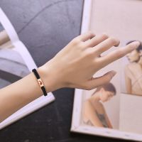 情侣手链男潮流个性绳子编织手工一对小皮筋情侣款刻字异地恋学生 金色黑绳一根[红鱼]背面刻字