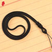 手工编织可调节吊坠挂绳高档男女项链绳子3毫米粗玉佩翡翠挂件绳 不调节 全黑绳繁花结 米兰线3毫米粗
