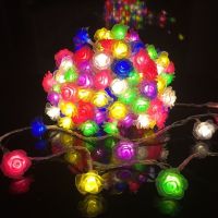 LED少女心七彩玫瑰花彩灯闪灯装饰灯节日灯串表白春节过年装饰灯 1米10灯电池款 七彩玫瑰花
