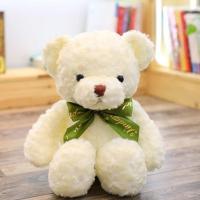 生日礼物送女生泰迪熊公仔毛绒玩具批发陪睡娃娃520礼物送男友 玫瑰绒领结熊-白 30CM