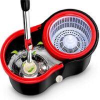 [溪梦]拖把旋转拖把桶拖布家用拖地桶拖布桶墩布桶+1/2/5拖把头 黑色桶+加强杆+塑料蓝+塑料盘+1头