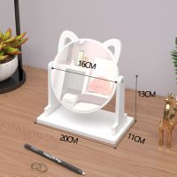 创意桌面化妆镜台式便携可旋转高清玻璃镜子化妆镜学生宿舍梳妆镜 猫耳朵小圆镜