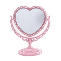 欧式台式化妆镜子双面复古镜子梳妆镜简约大号公主镜 心形北欧粉