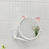 韩国少女心猫耳朵化妆镜ins风宿舍浴室免打孔粘壁挂旋转梳妆镜子 粘壁挂化妆镜(白色)