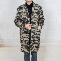 迷彩防尘纽扣男罩衣加大加长仓库耐脏耐磨厨房长袖成人围裙工作服 迷彩剪刀花 XL(120斤-140斤)